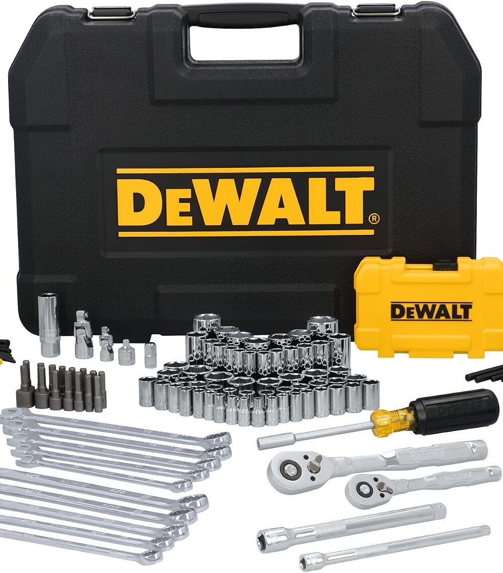 DEWALT 142 Piece Mechanics Tool Set, 1/4 Inch and 3/8 Inch Drive, SAE and Metric (DWMT45425)