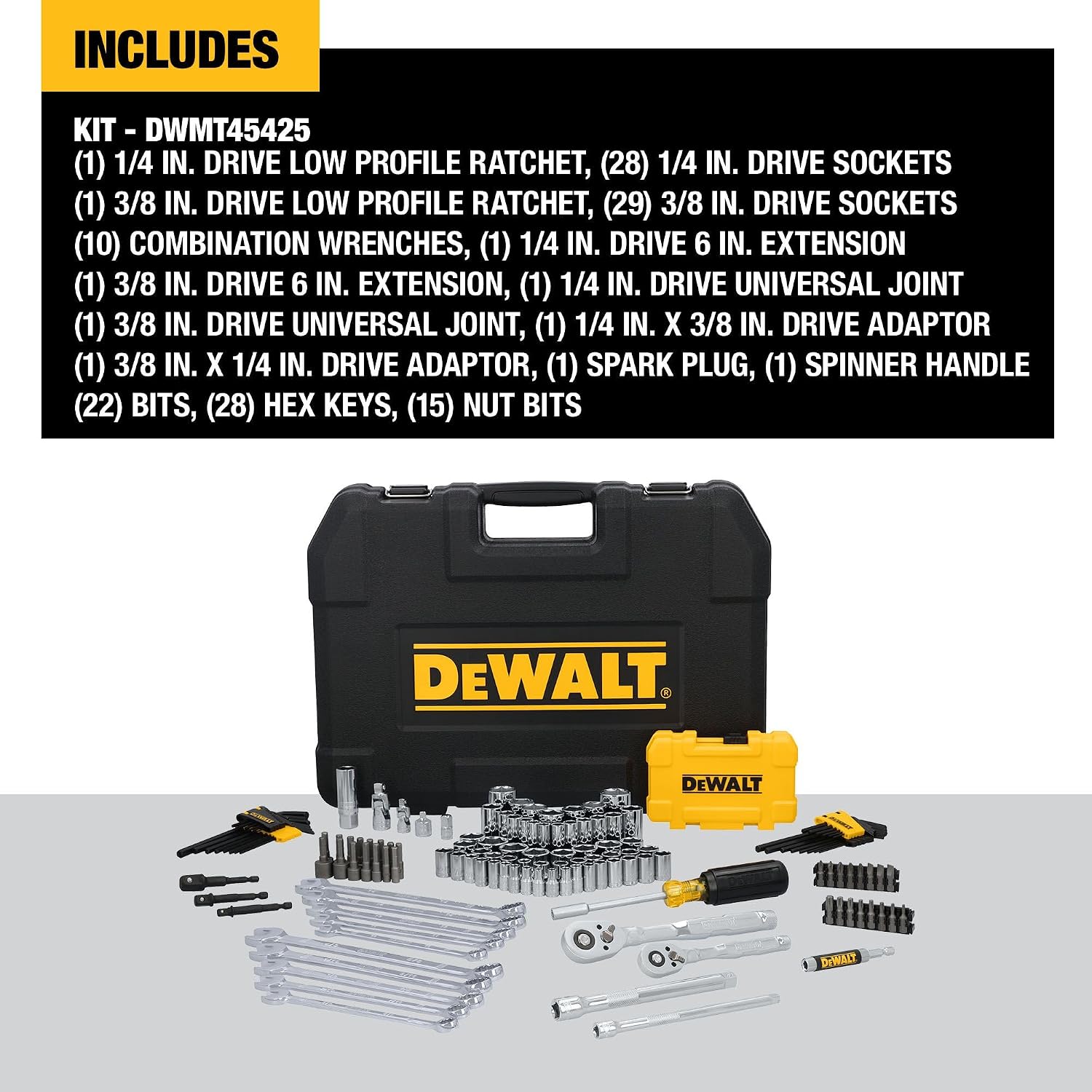 DEWALT 142 Piece Mechanics Tool Set, 1/4 Inch and 3/8 Inch Drive, SAE and Metric (DWMT45425) - Image 2