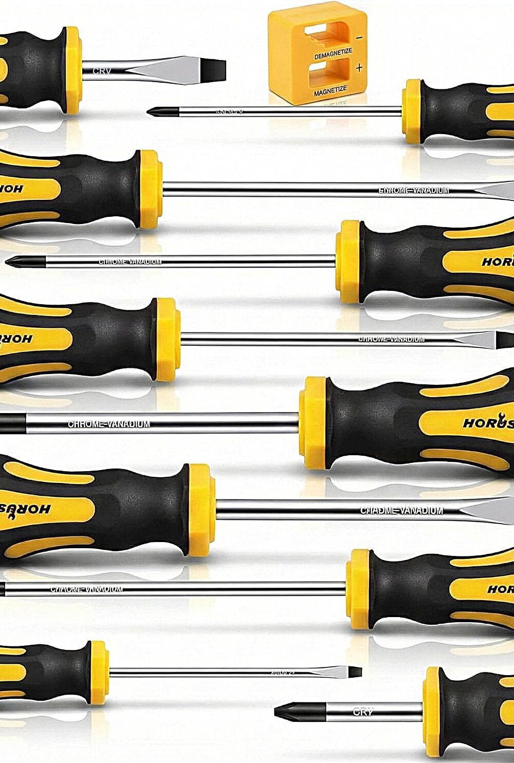 HORUSDY 11-Pieces Magnetic Screw driver, Magnetic 5 Phillips and 5 Flat Head Tips for Fastening and Loosening Seized