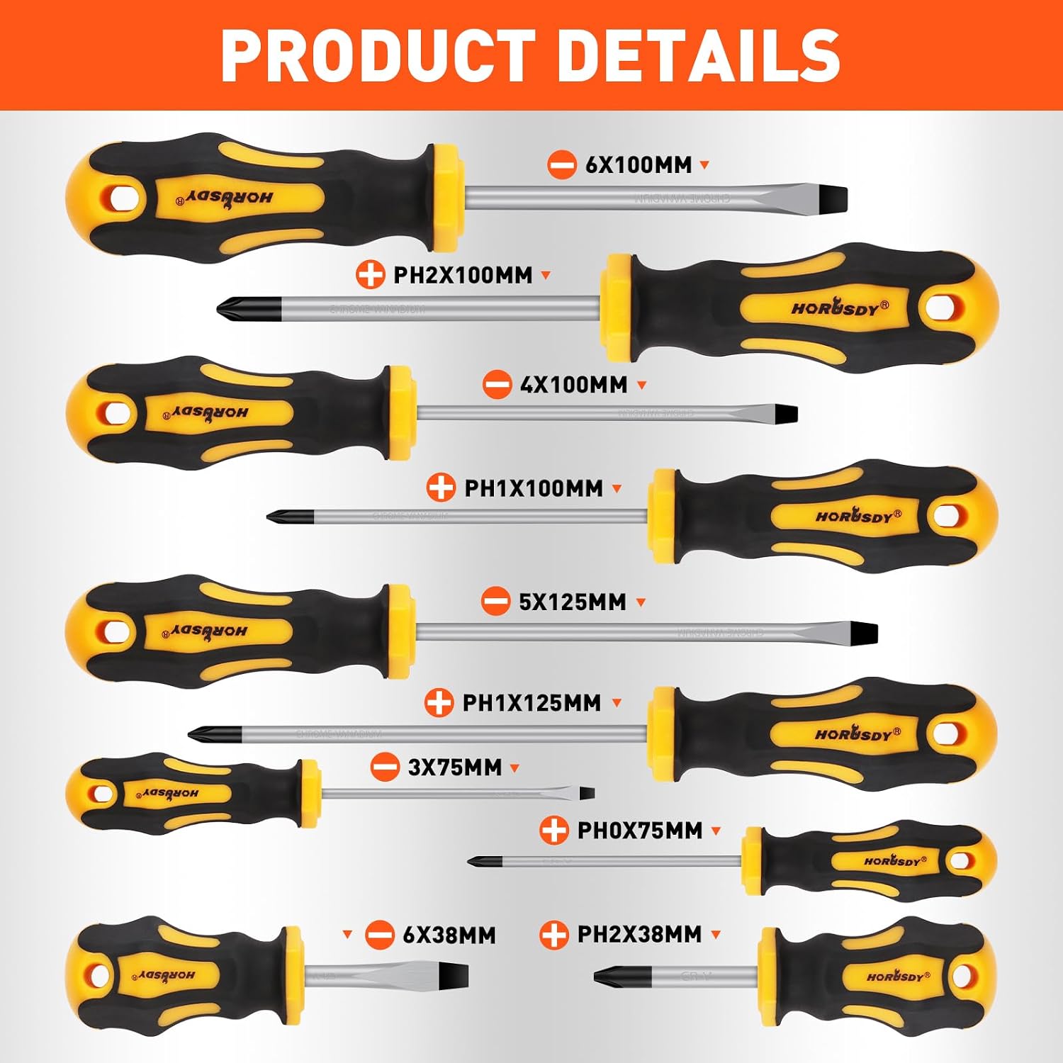 HORUSDY 11-Pieces Magnetic Screw driver, Magnetic 5 Phillips and 5 Flat Head Tips for Fastening and Loosening Seized - Image 4
