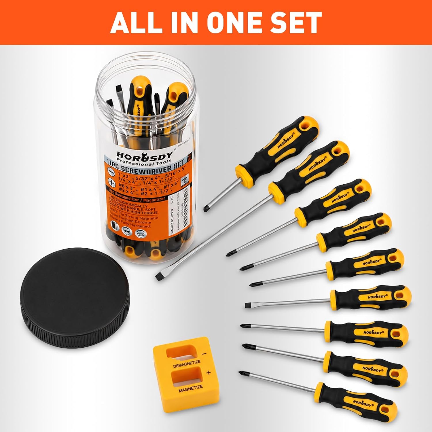 HORUSDY 11-Pieces Magnetic Screw driver, Magnetic 5 Phillips and 5 Flat Head Tips for Fastening and Loosening Seized - Image 6