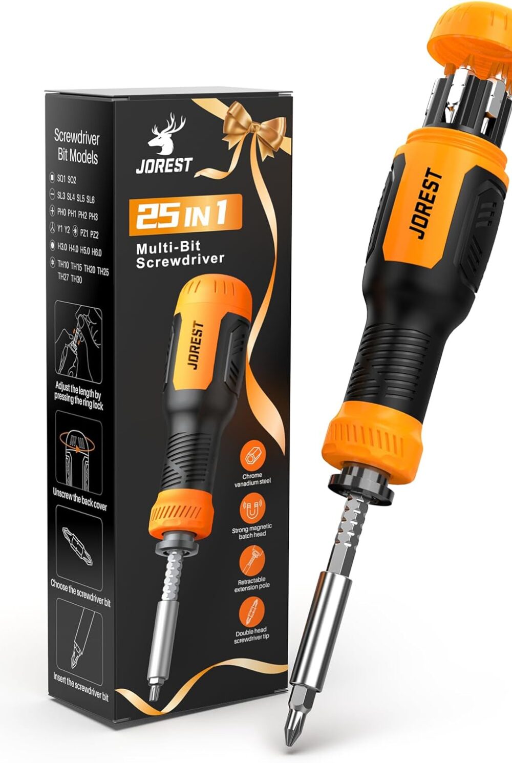 JOREST 25 in 1 Multi Screwdriver Set, Magnetic Screwdriver Multitool | Screw Driver with Torx, Flat Head, Phillips, Hex, Square, Portable Screwdriver All in One Tool Kit for Daily Repairs, Outdoor