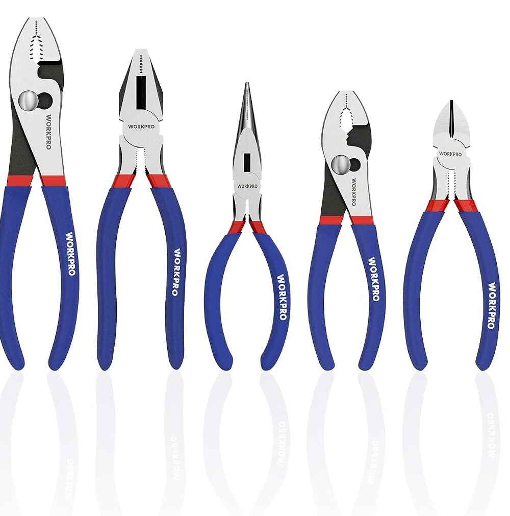 WORKPRO 7-Piece Pliers Set, Pliers Tool Set with Comfort Grip, Blue | Groove Joint Plier, Long Nose Pliers, Slip Joint Pliers, Linesman Plier, Diagonal Pliers for DIY & Home Use