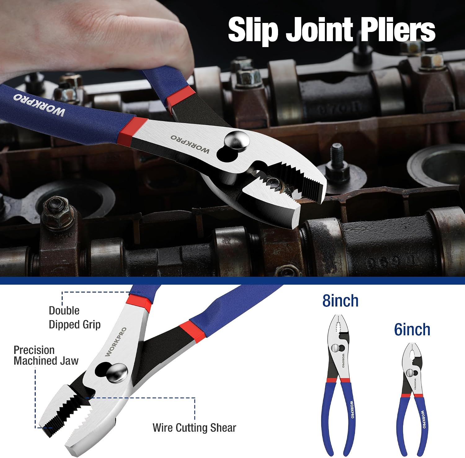 WORKPRO 7-Piece Pliers Set, Pliers Tool Set with Comfort Grip, Blue | Groove Joint Plier, Long Nose Pliers, Slip Joint Pliers, Linesman Plier, Diagonal Pliers for DIY & Home Use - Image 3