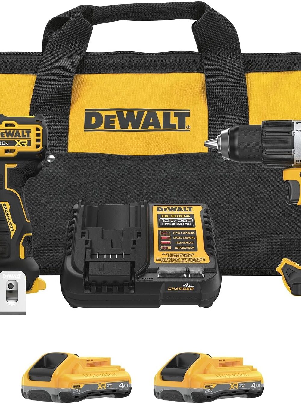DEWALT 20V MAX XR Impact Driver and Hammer Drill Cordless Power Tool Combo Kit, Includes 2 x 4ah POWERPACK Batteries and a Charger (DCK250QQ2)