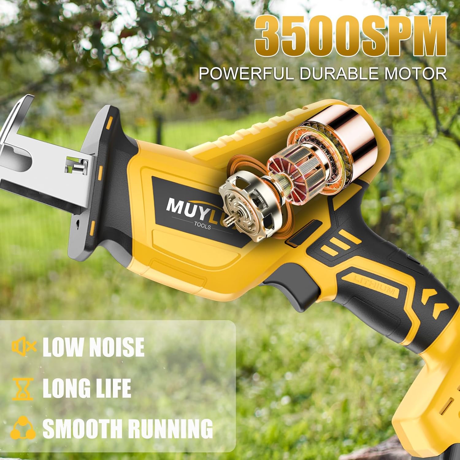 Cordless Reciprocating Saw, Electric Saw with Battery and Charger, 20V Battery Power Saws, 0-3500 SPM Variable Speed, Tool-Free Change, 4 PCS Blades for Wood PVC Metal Pipe Tree Cutting, 2 Batteries - Image 3