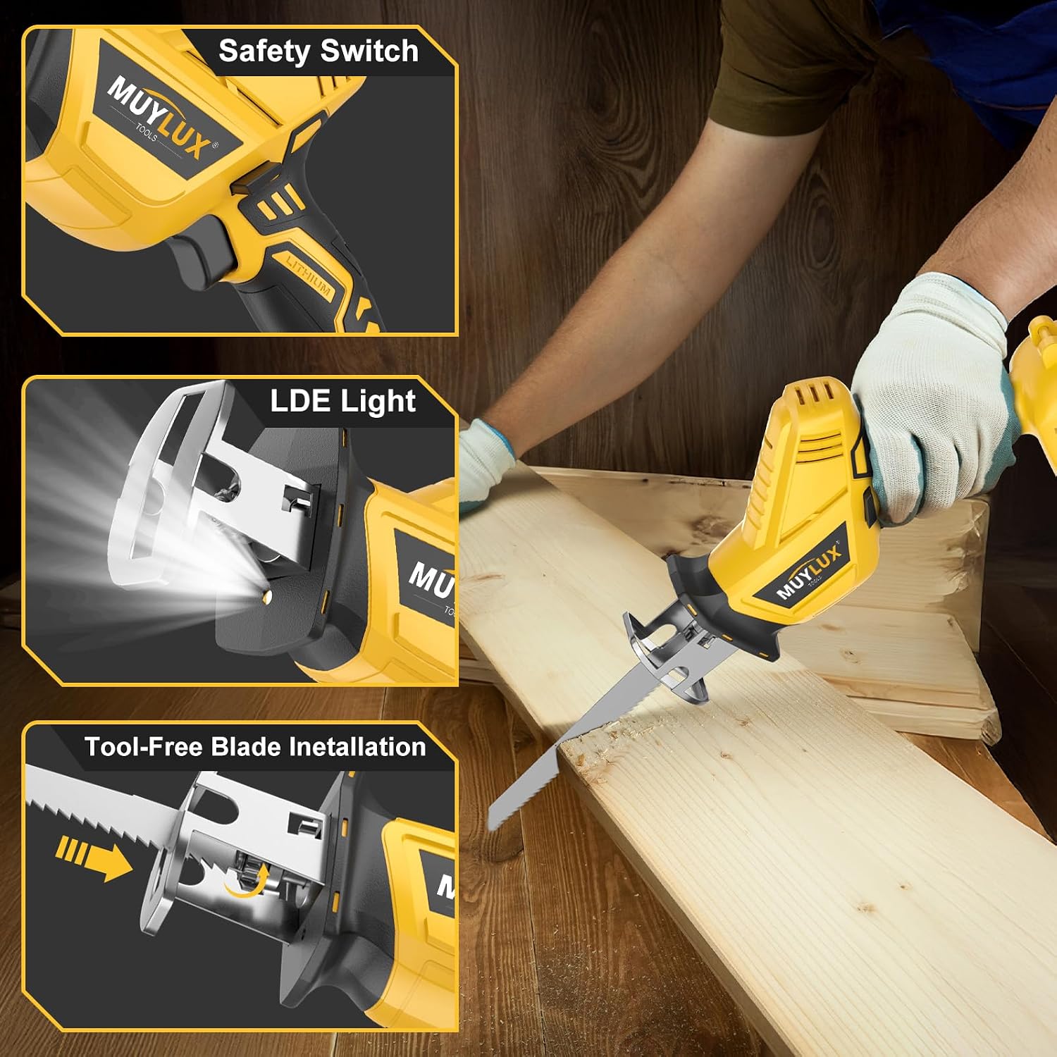 Cordless Reciprocating Saw, Electric Saw with Battery and Charger, 20V Battery Power Saws, 0-3500 SPM Variable Speed, Tool-Free Change, 4 PCS Blades for Wood PVC Metal Pipe Tree Cutting, 2 Batteries - Image 6