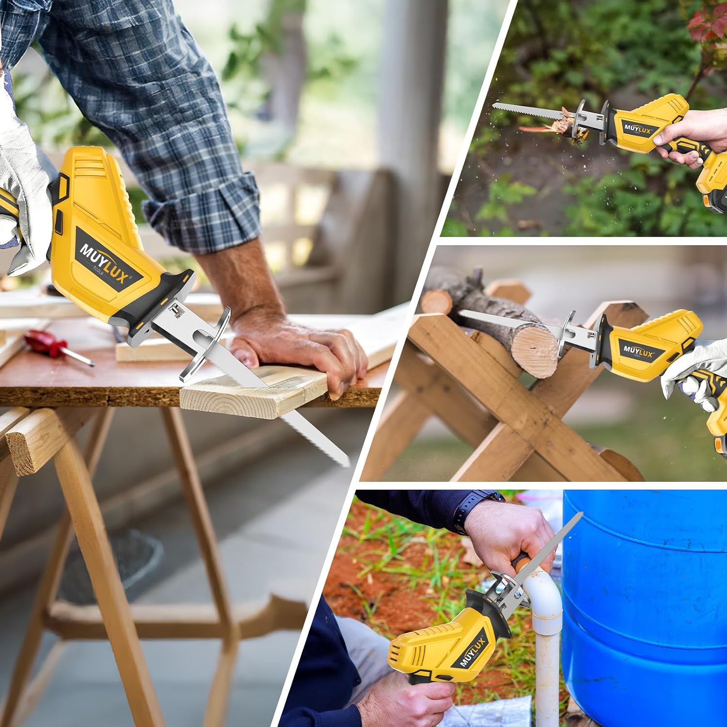 Cordless Reciprocating Saw, Electric Saw with Battery and Charger, 20V Battery Power Saws, 0-3500 SPM Variable Speed, Tool-Free Change, 4 PCS Blades for Wood PVC Metal Pipe Tree Cutting, 2 Batteries - Image 8
